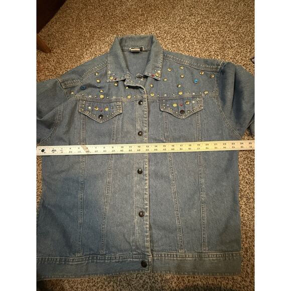 Ideas Jacket Medium Denim Jean Embellished Studded Rhinestone Light Wash - Picture 8 of 10
